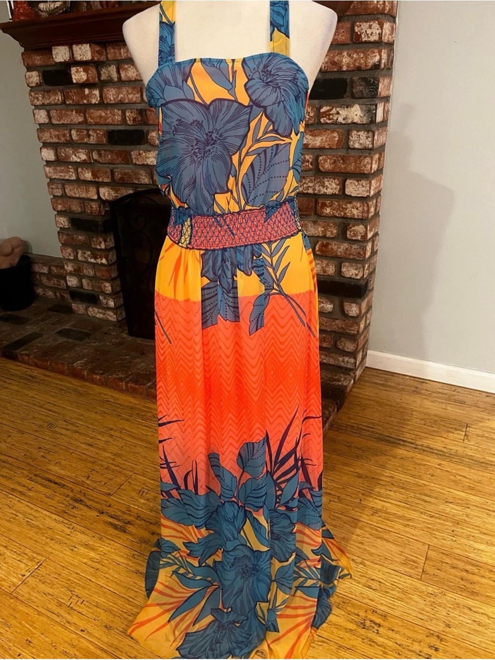 Anthropologie Plenty by Tracy
Reese Orange & Blue Floral Halter
Maxi Dress